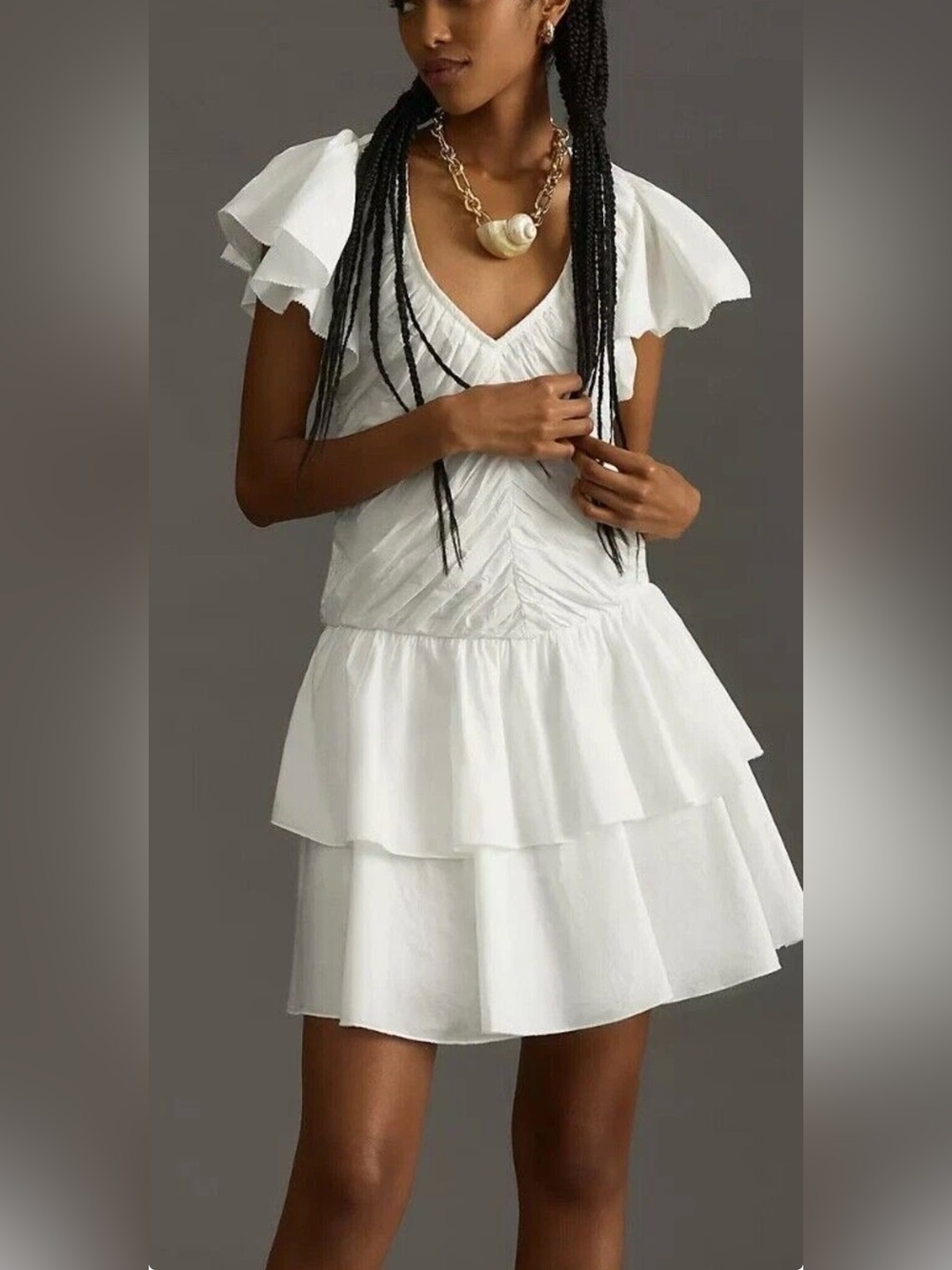 Love The Label NWT Anthropologie Ruffled Mini Dress Women’s S White Short Sleeve
